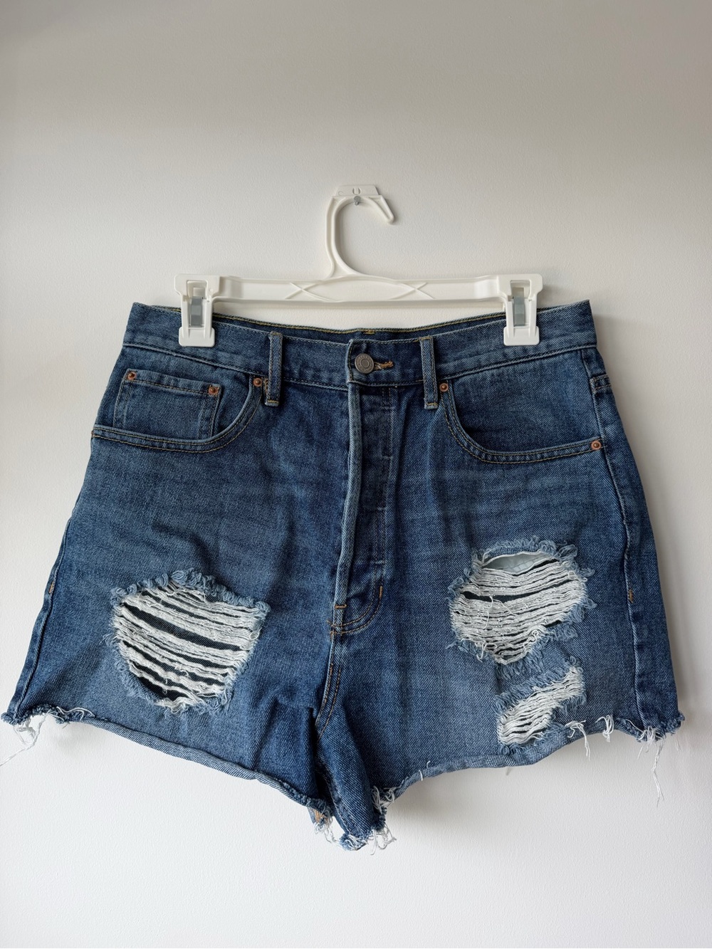 PacSun Dark Blue High-Waist Distressed Denim Shorts
